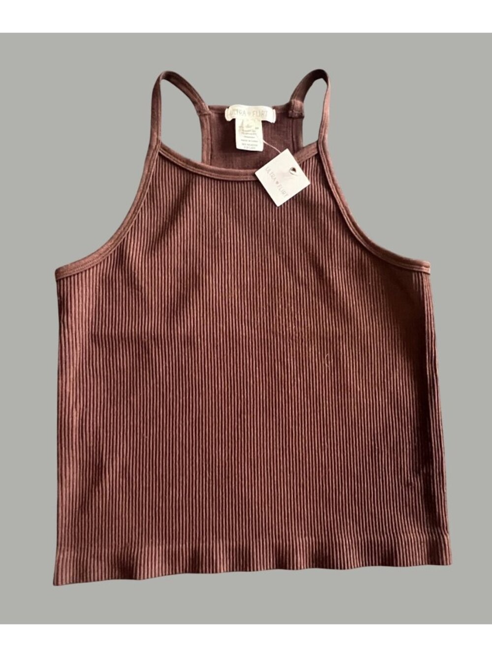Ultra Flirt Brown Ribbed Tank Top With Spaghetti Straps Size L